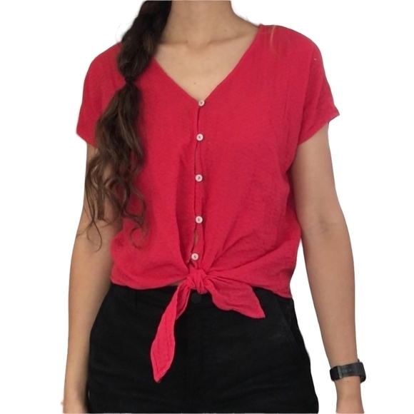 Universal Thread Tie Waist Button Up Crop Top - Picture 1 of 8